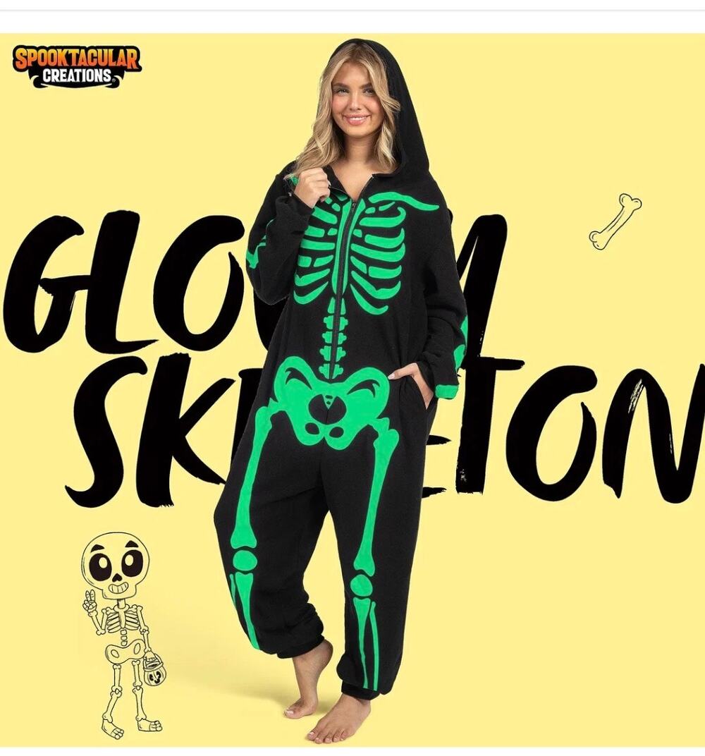 New Spooktacular Creations Glow In The Dark Skeleton Costume Jumpsuit Women XXL